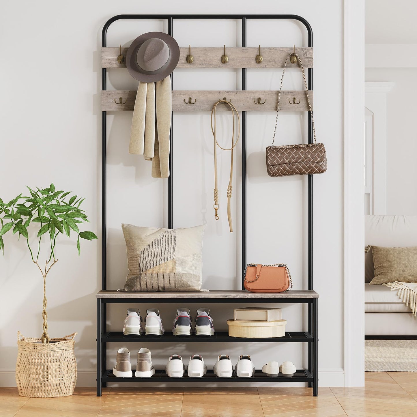 Hall Tree with Bench Coat Rack and Shoe Storage Entryway Organizer
