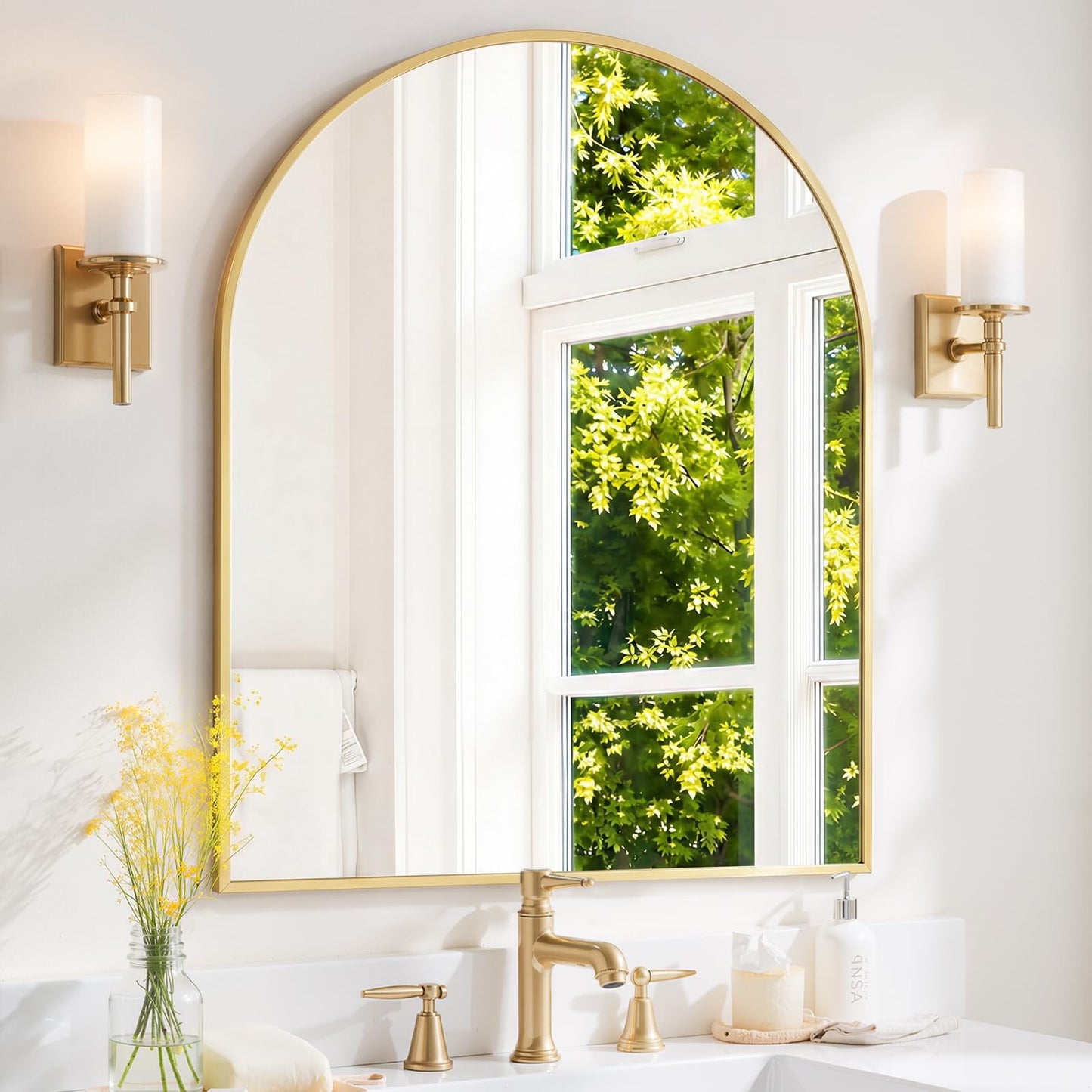 Modern Arch Wall Mirror with Metal Frame for Bedroom Living Room Entryway Decor