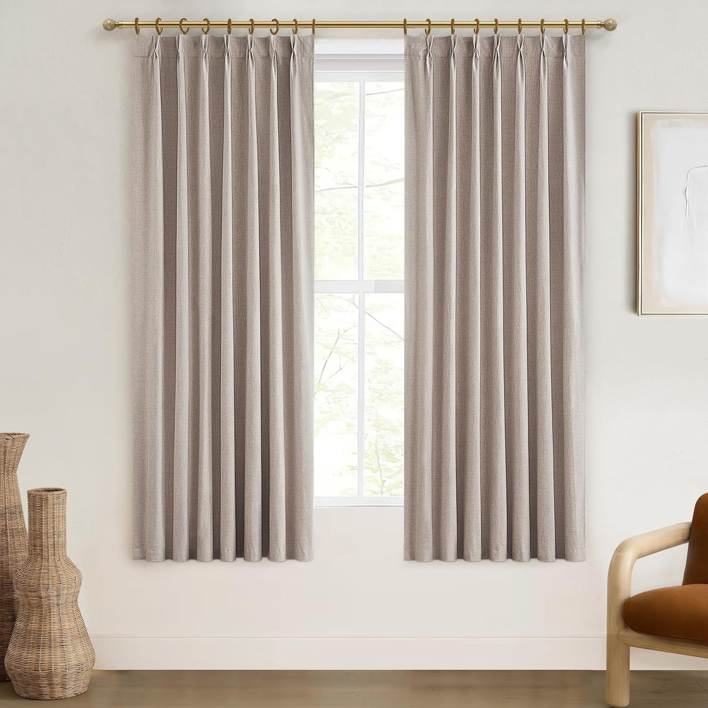 Linen Pinch Pleated Blackout Curtains 2 Panels Drapes for Living Room Bedroom