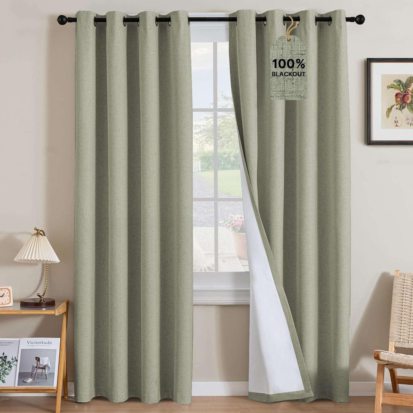 Linen Blackout Curtains Thick Textured Thermal Insulated Extra Wide Grommet Patio Door Drapes