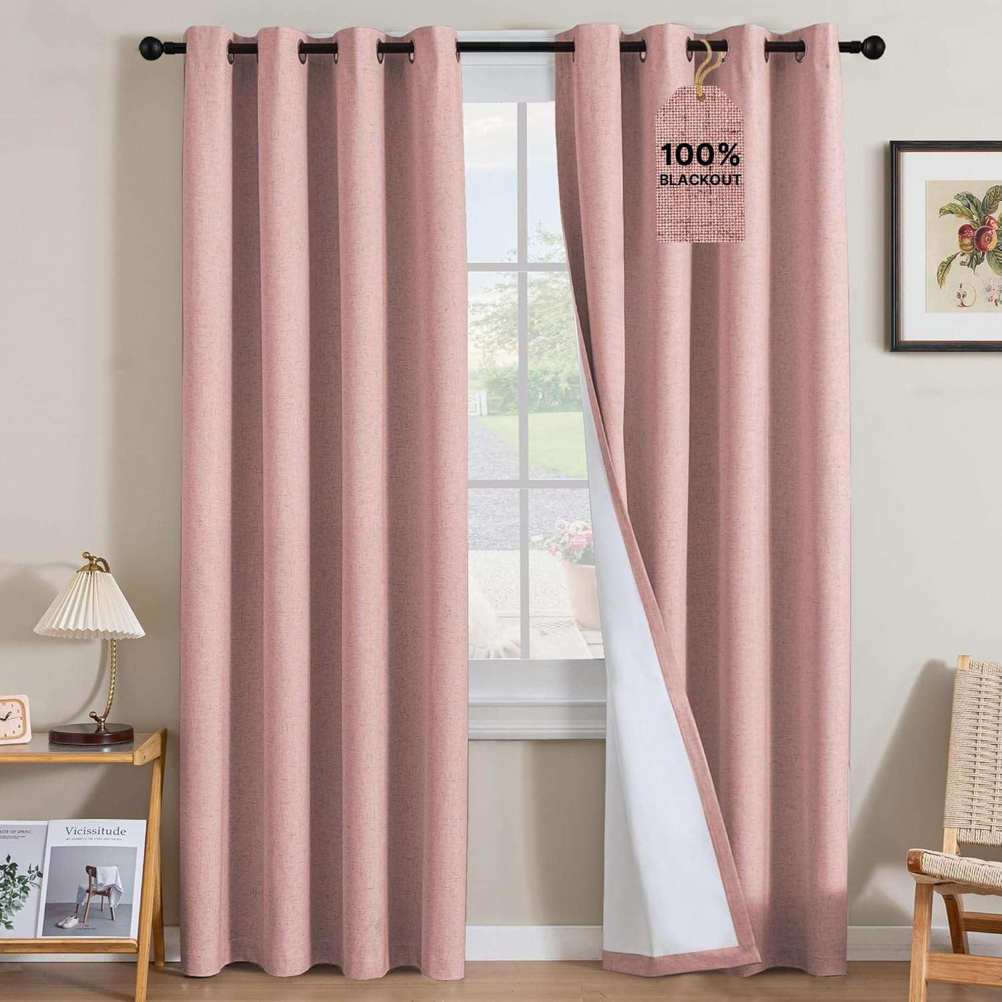 Linen Blackout Curtains Thick Textured Thermal Insulated Extra Wide Grommet Patio Door Drapes