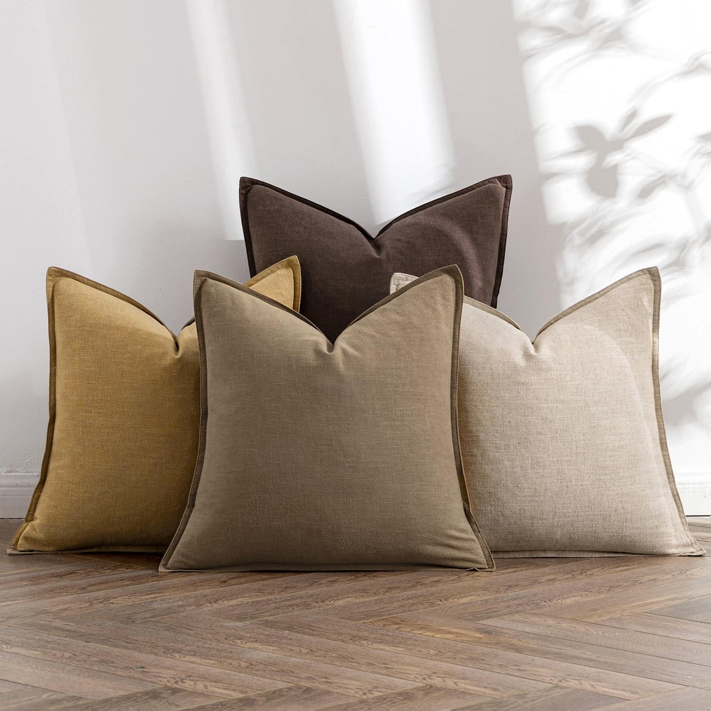 Linen Decorative Throw Pillow Covers Set of 4 Natural Boho Farmhouse Sofa Bed Cushion Covers