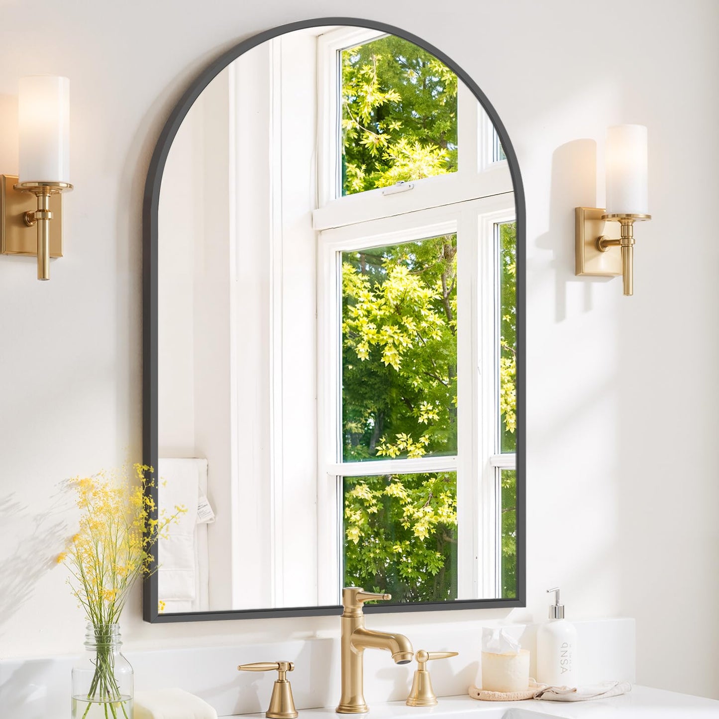 Modern Arch Wall Mirror with Metal Frame for Bedroom Living Room Entryway Decor