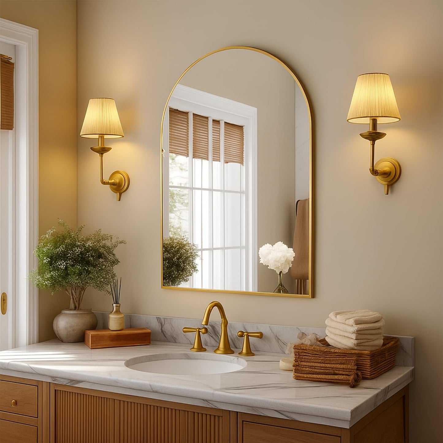 Modern Arch Wall Mirror with Metal Frame for Bedroom Living Room Entryway Decor