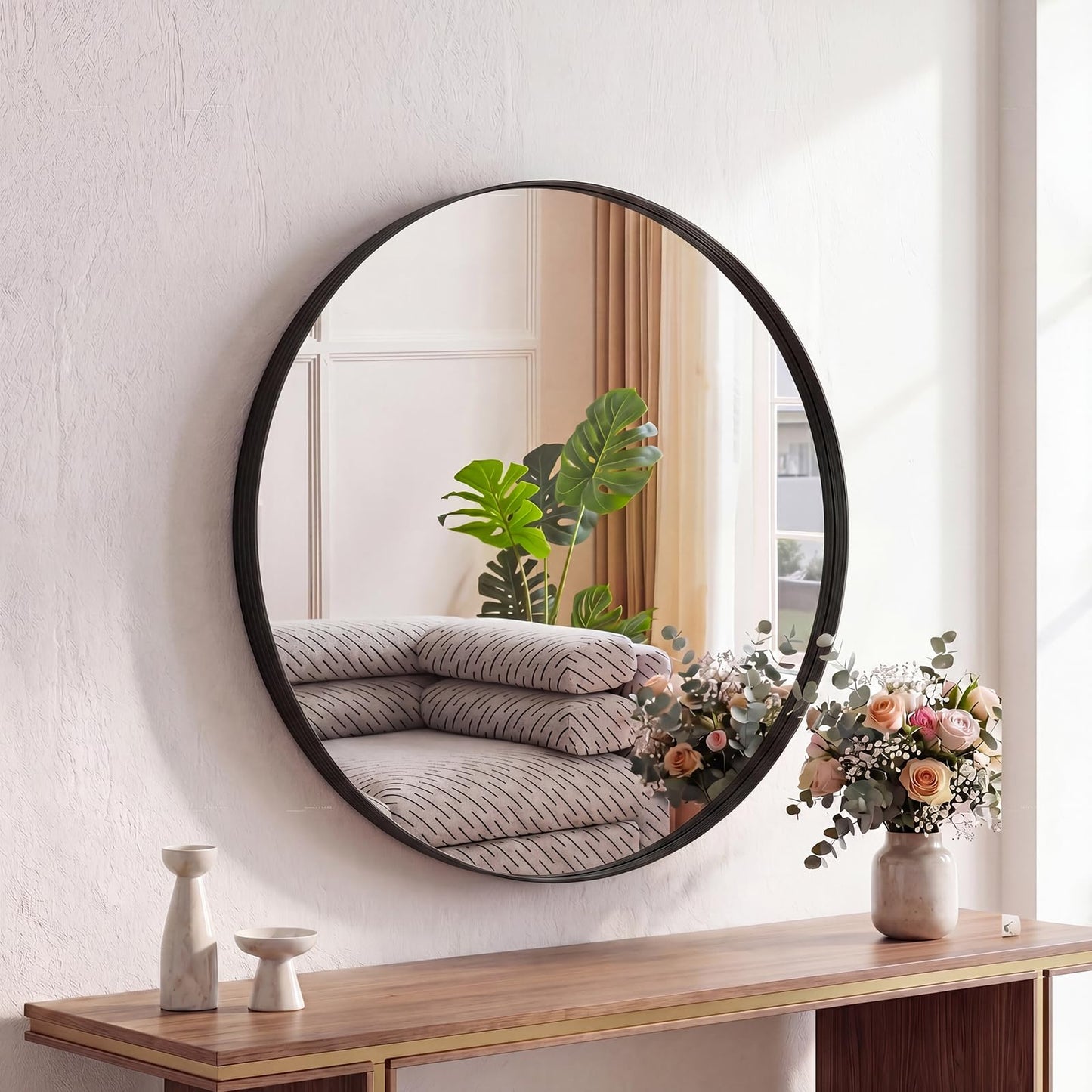 Matte Metal Framed Wall Mirror for Bathroom and Bedroom Vanity Decor