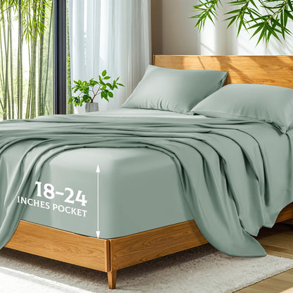Bamboo Viscose Extra Deep Pocket Silky Bed Sheet Set Hotel Luxury Cooling Sheets