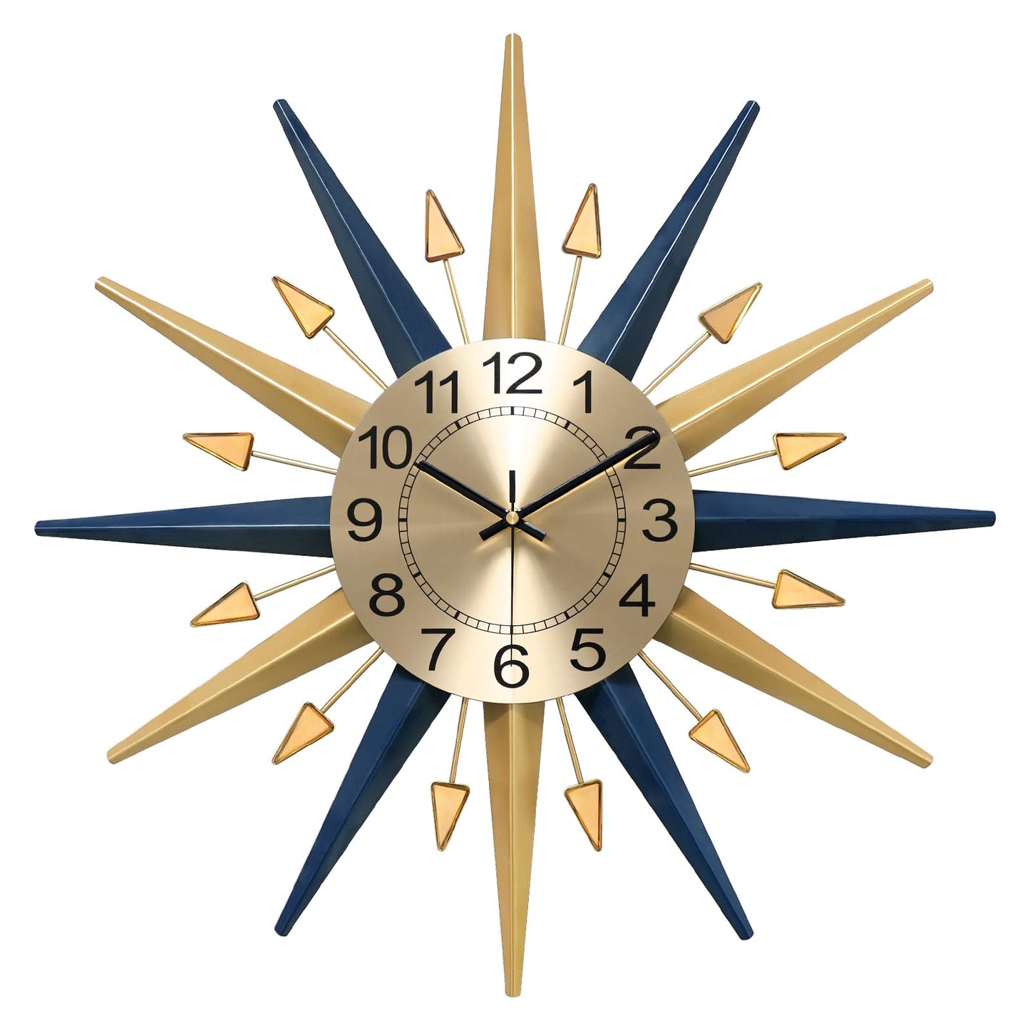 Mid-Century Starburst Metal Wall Clock with Crystal Accents Large Decorative Wall Clock for Home Office Living Room Kitchen