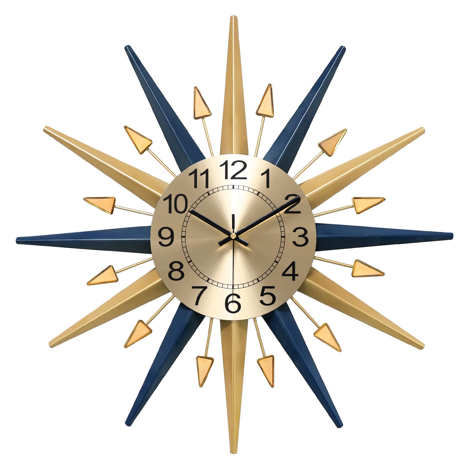 Mid-Century Starburst Metal Wall Clock with Crystal Accents Large Decorative Wall Clock for Home Office Living Room Kitchen