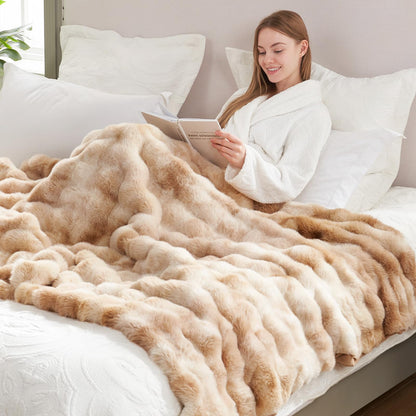 Faux Fur Throw Blanket Soft Plush Bubble Blanket for Couch Sofa Bedroom Living Room