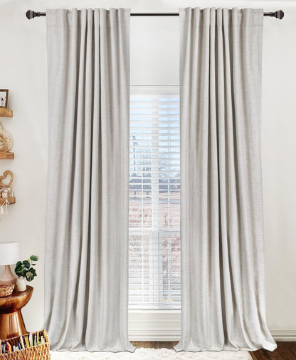 100% Blackout Linen Curtains Thermal Insulated Back Tab Rod Pocket Drapes for Bedroom Living Room