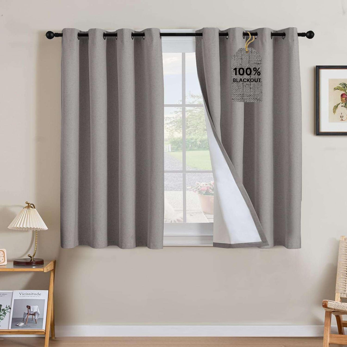 Linen Blackout Curtains Thick Textured Thermal Insulated Extra Wide Grommet Patio Door Drapes