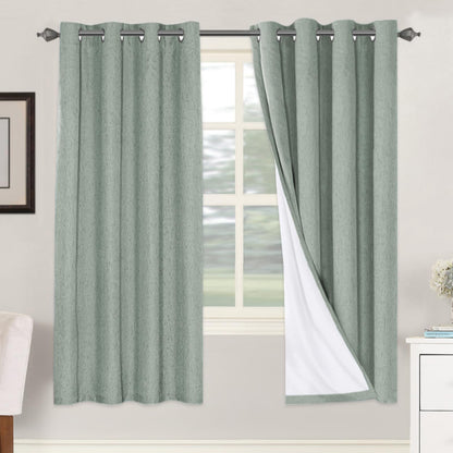Linen Blackout Curtains Thick Textured Thermal Insulated Extra Wide Grommet Patio Door Drapes