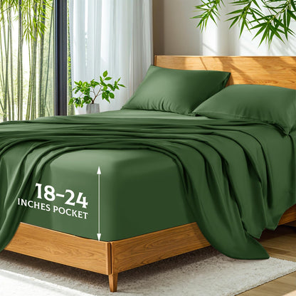 Bamboo Viscose Extra Deep Pocket Silky Bed Sheet Set Hotel Luxury Cooling Sheets