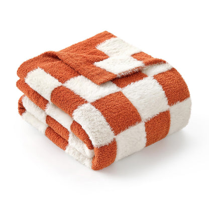 Snuggle Sac Faux Fur Checkered Throw Blanket with Fluffy Microfiber Fabric