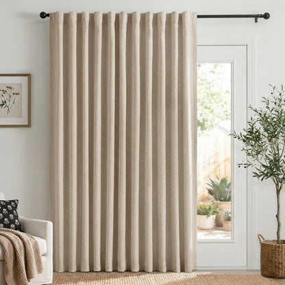 100% Blackout Linen Curtains Thermal Insulated Back Tab Rod Pocket Drapes for Bedroom Living Room