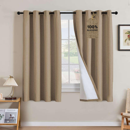 Linen Blackout Curtains Thick Textured Thermal Insulated Extra Wide Grommet Patio Door Drapes