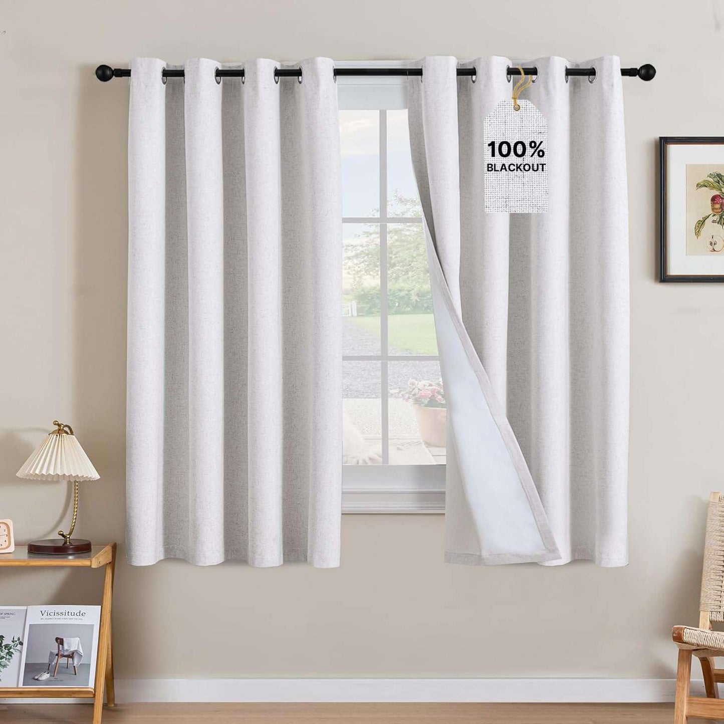 Linen Blackout Curtains Thick Textured Thermal Insulated Extra Wide Grommet Patio Door Drapes