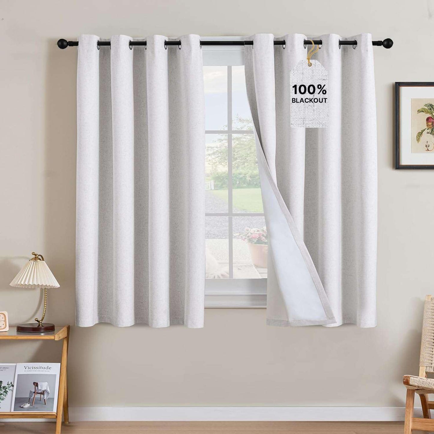 Linen Blackout Curtains Thick Textured Thermal Insulated Extra Wide Grommet Patio Door Drapes