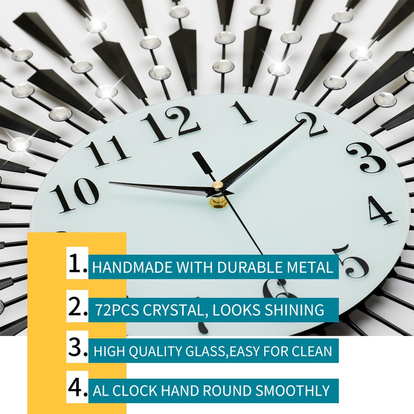 Large Round 3D Crystal Wall Clock with Silent Non-Ticking Design Battery Operated Home Decor for Living Room Bedroom Kitchen Office