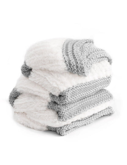 Ultra Soft Faux Rabbit Fur Chunky Knit Throw Blanket Reversible Plush Sofa Bed Decor