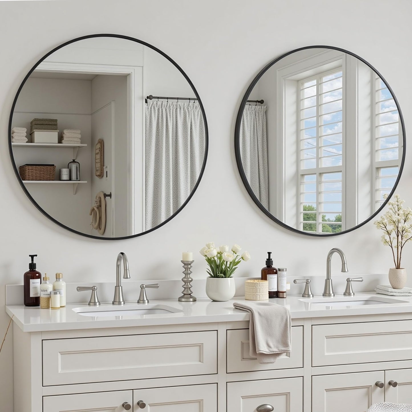 Round Wall Mirror with Metal Frame for Bathroom Vanity Living Room Entryway Decor