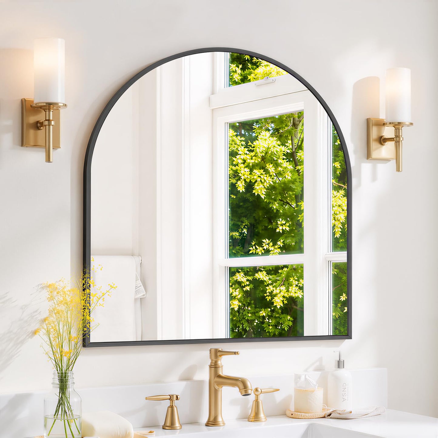 Modern Arch Wall Mirror with Metal Frame for Bedroom Living Room Entryway Decor