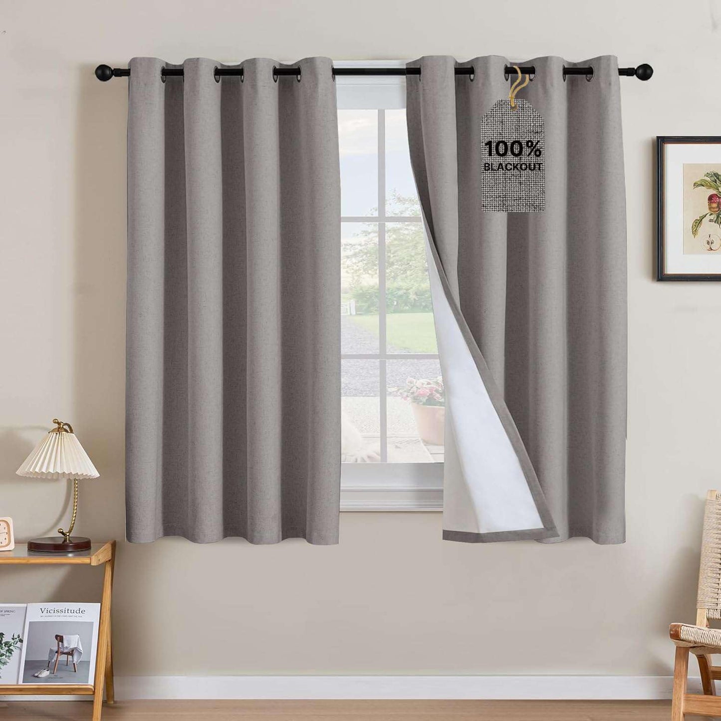 Linen Blackout Curtains Thick Textured Thermal Insulated Extra Wide Grommet Patio Door Drapes