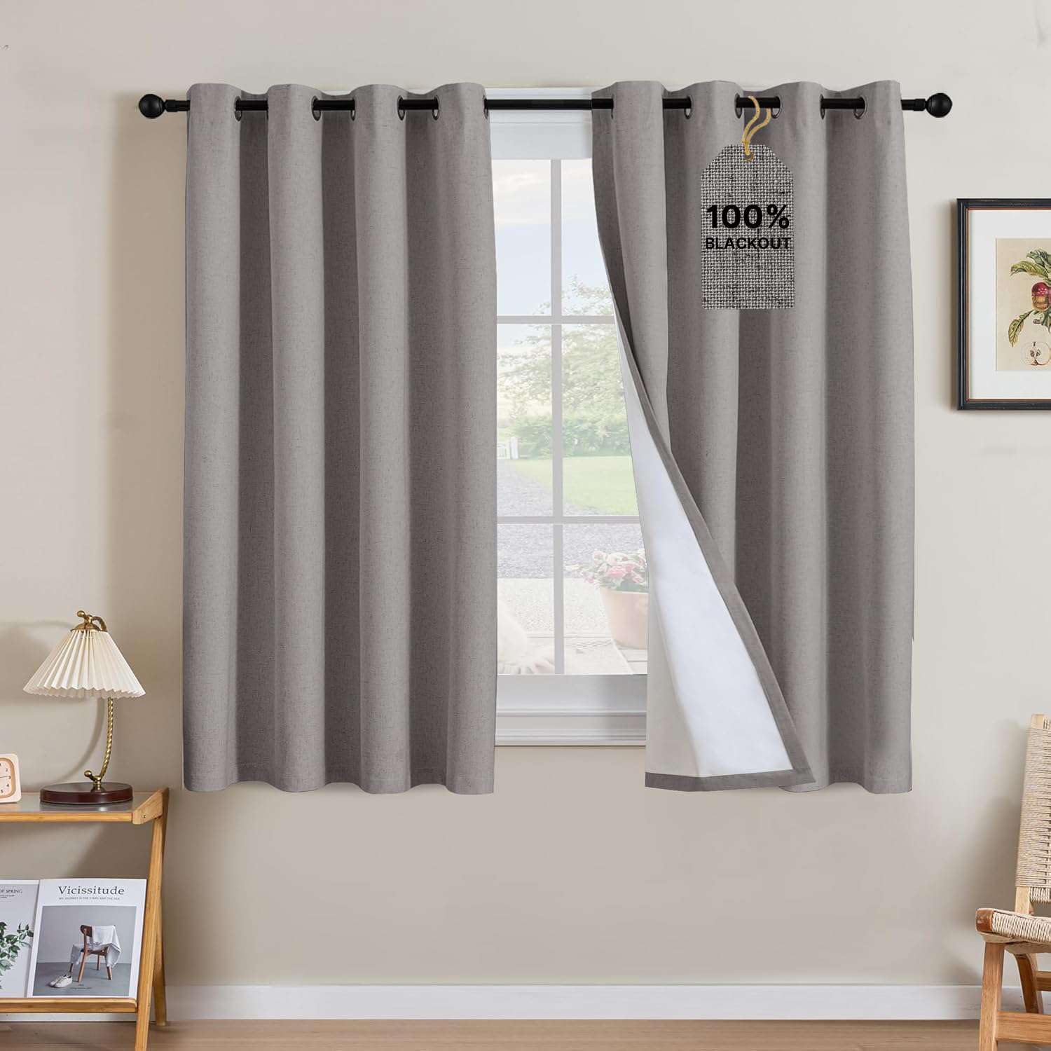 Linen Blackout Curtains Thick Textured Thermal Insulated Extra Wide Grommet Patio Door Drapes