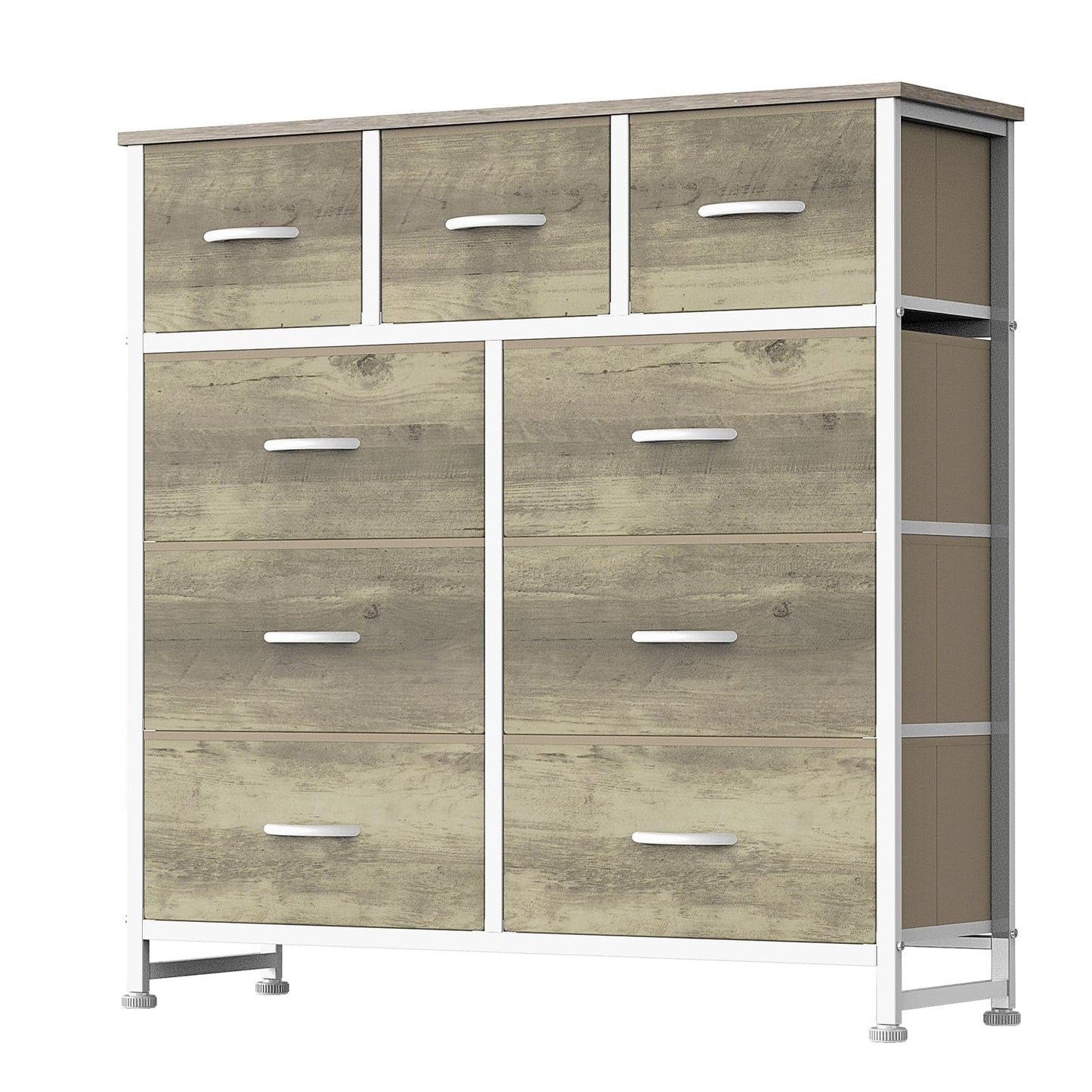 Fabric Dresser Storage Unit with Metal Frame and Wooden Top Chest Organizer