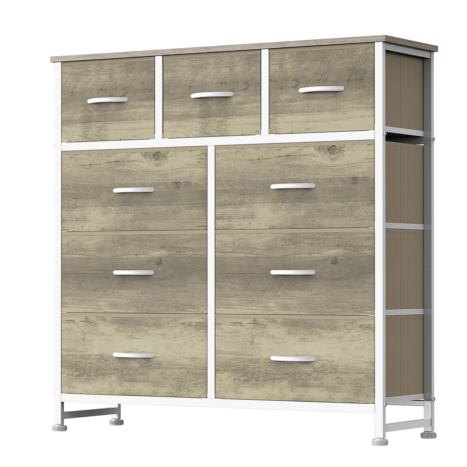 Fabric Dresser Storage Unit with Metal Frame and Wooden Top Chest Organizer
