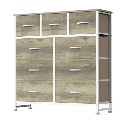 Fabric Dresser Storage Unit with Metal Frame and Wooden Top Chest Organizer