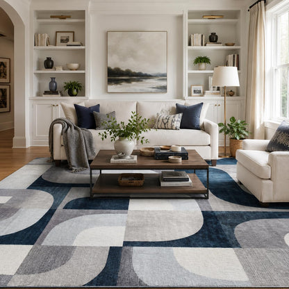 8x10 Modern Abstract Grey Area Rug Non-Slip Washable Geometric Rug