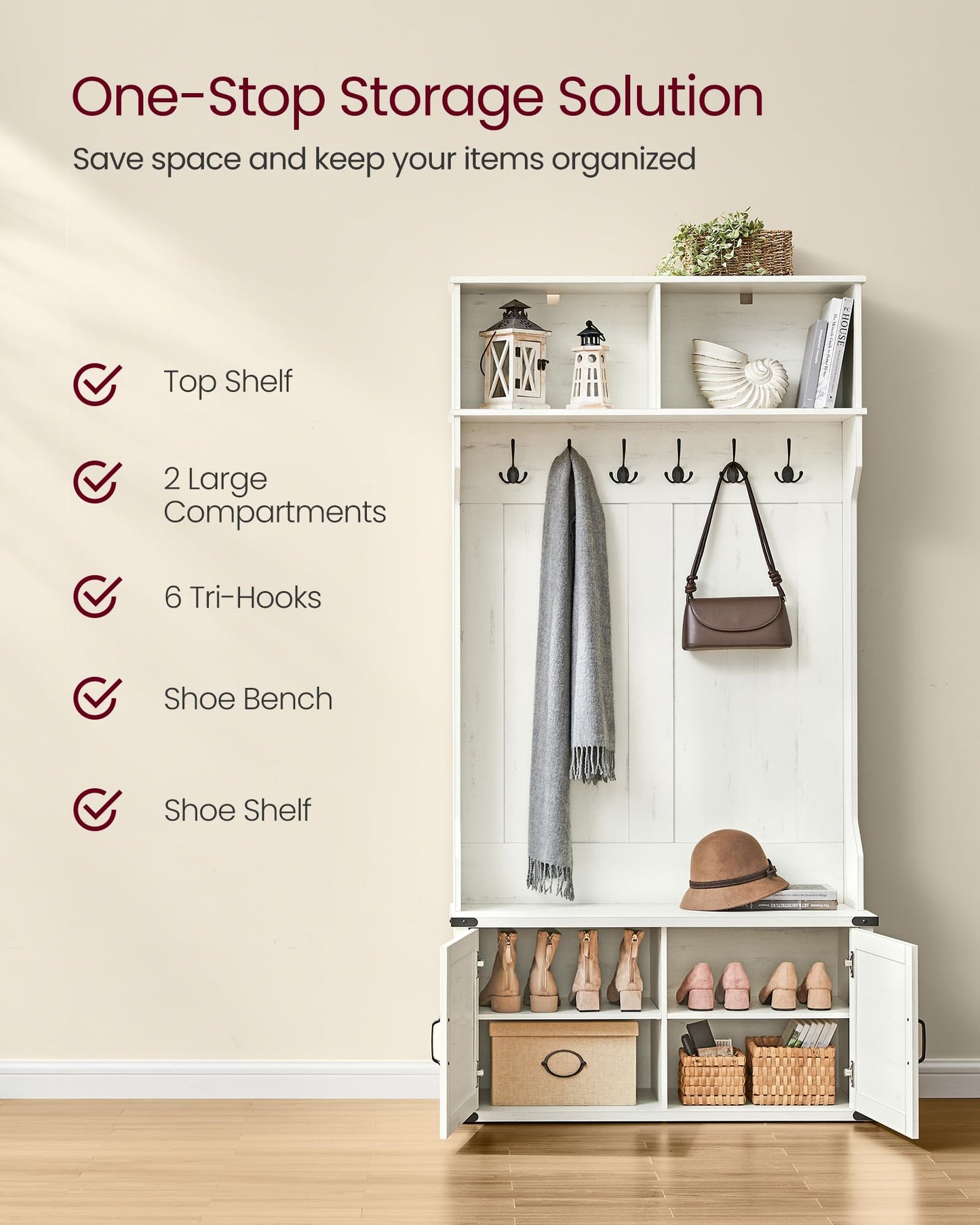 VASAGLE Hall Tree with Bench and Shoe Storage