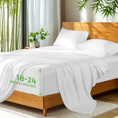 Bamboo Viscose Extra Deep Pocket Silky Bed Sheet Set Hotel Luxury Cooling Sheets