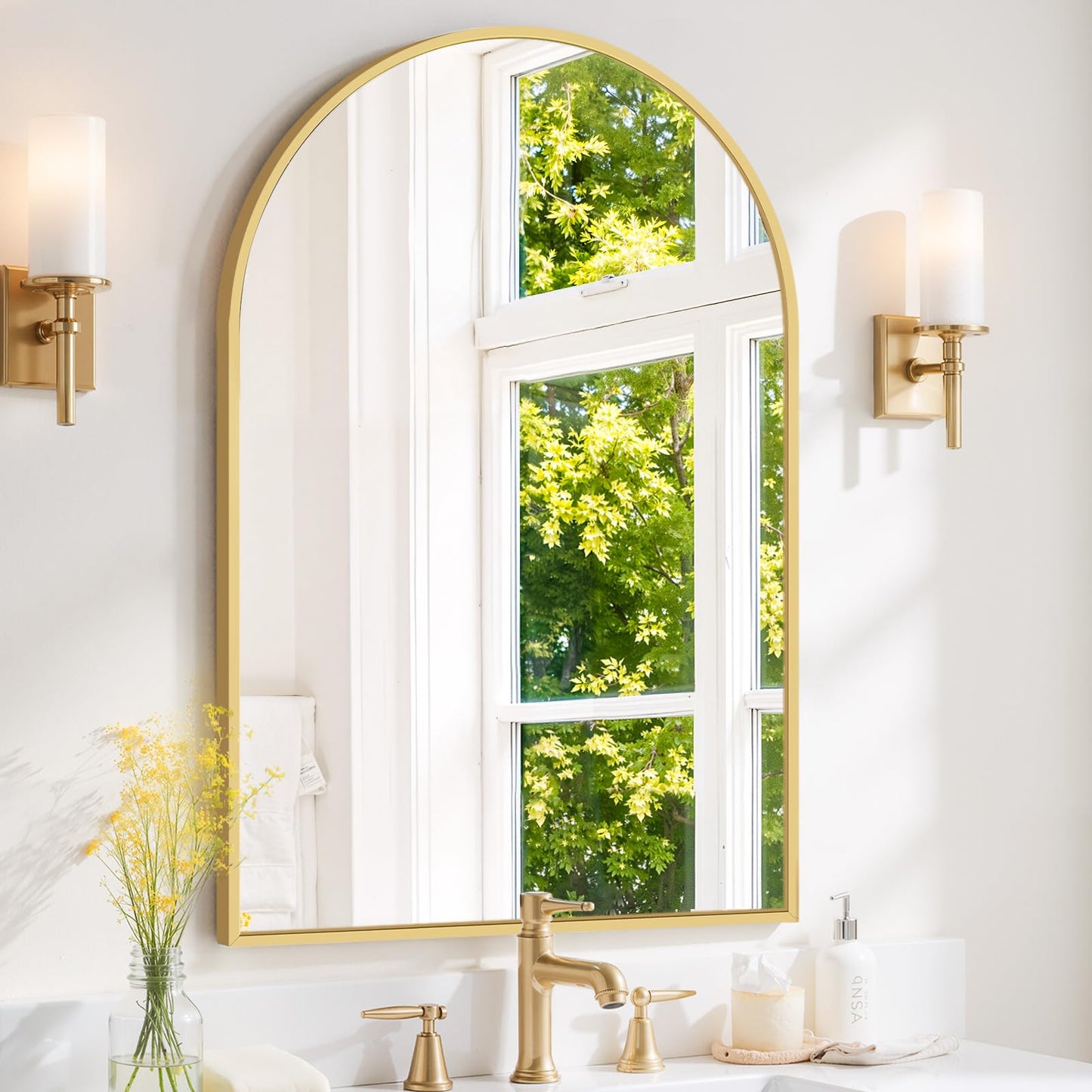 Modern Arch Wall Mirror with Metal Frame for Bedroom Living Room Entryway Decor