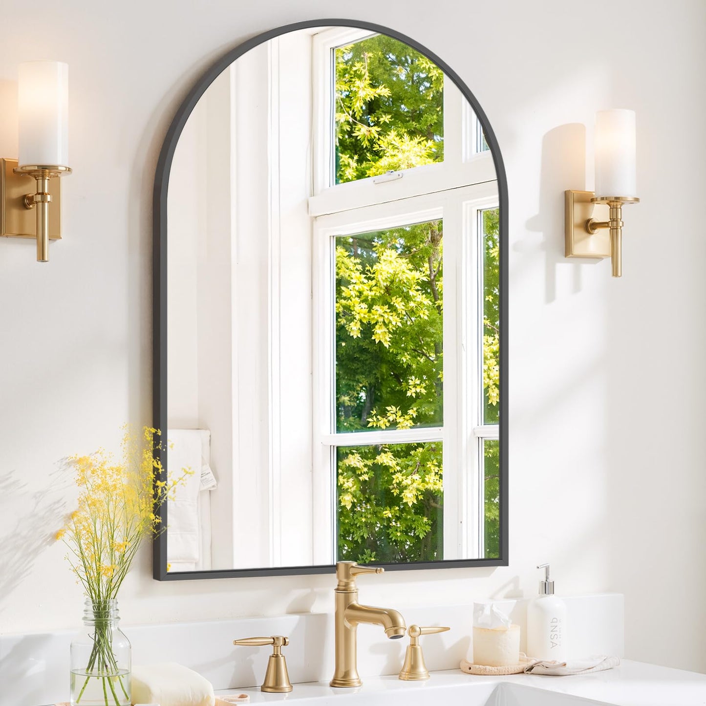 Modern Arch Wall Mirror with Metal Frame for Bedroom Living Room Entryway Decor