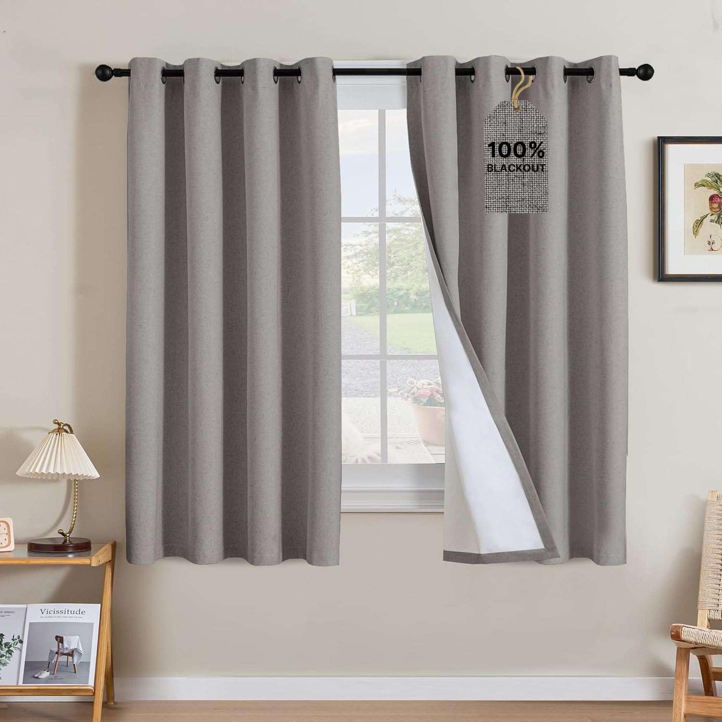 Linen Blackout Curtains Thick Textured Thermal Insulated Extra Wide Grommet Patio Door Drapes