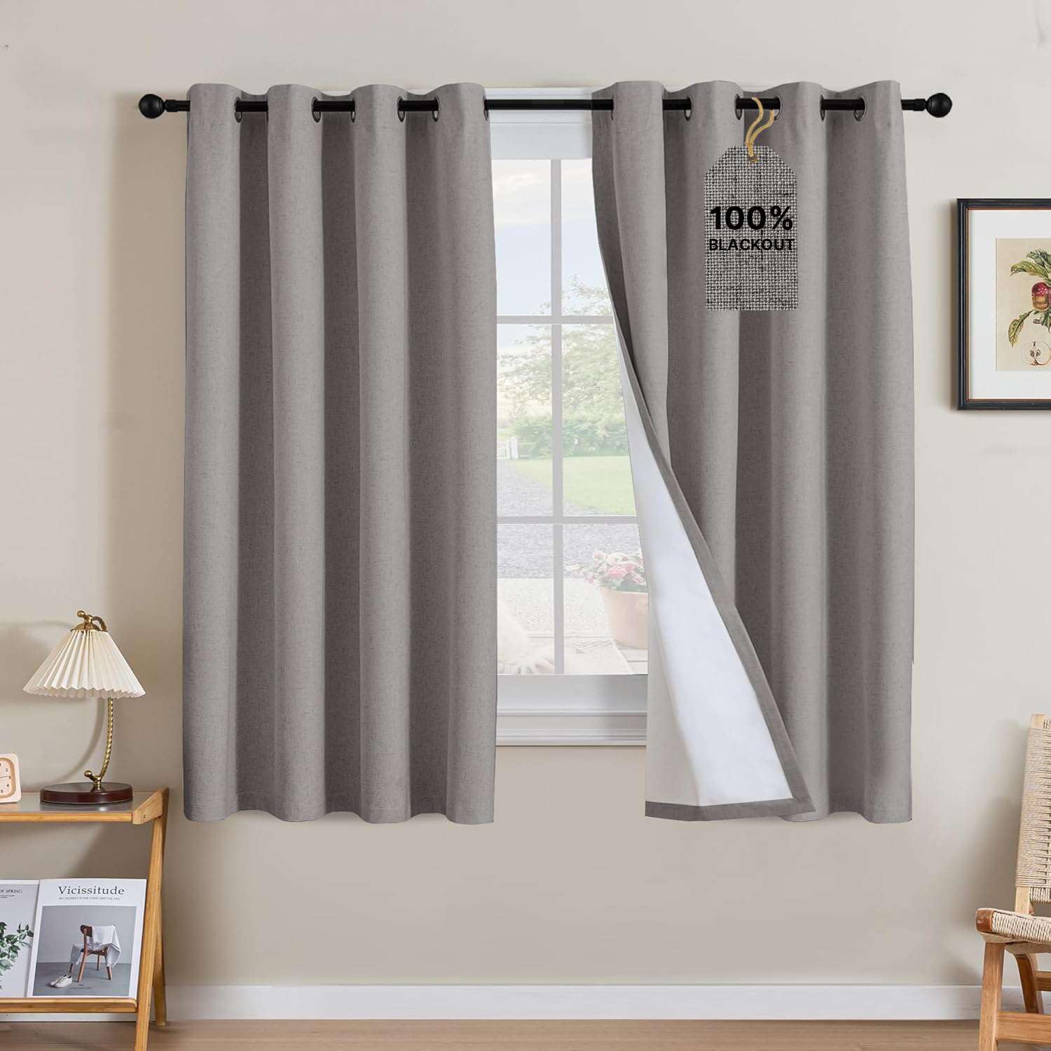 Linen Blackout Curtains Thick Textured Thermal Insulated Extra Wide Grommet Patio Door Drapes