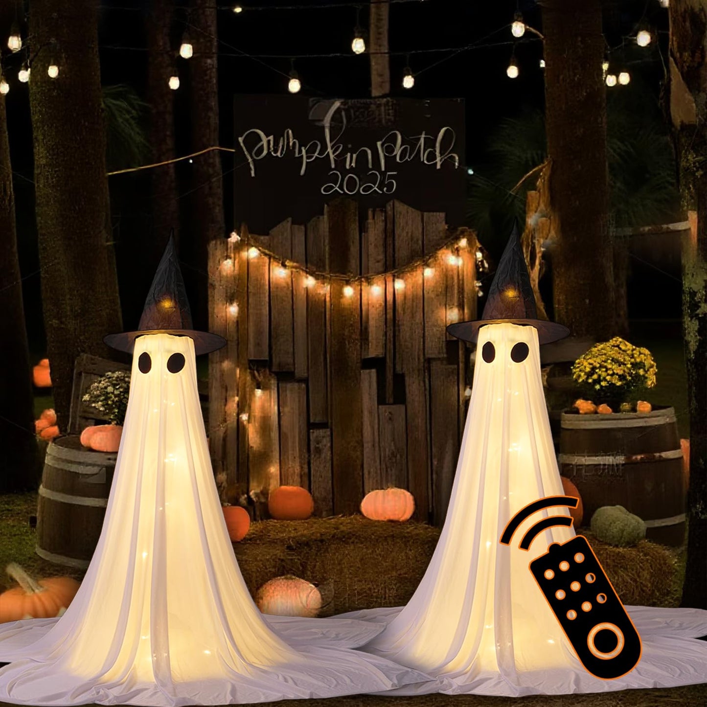 Halloween Ghost String Lights with Remote Control Indoor Outdoor Porch Yard Decorations (2 Pack)