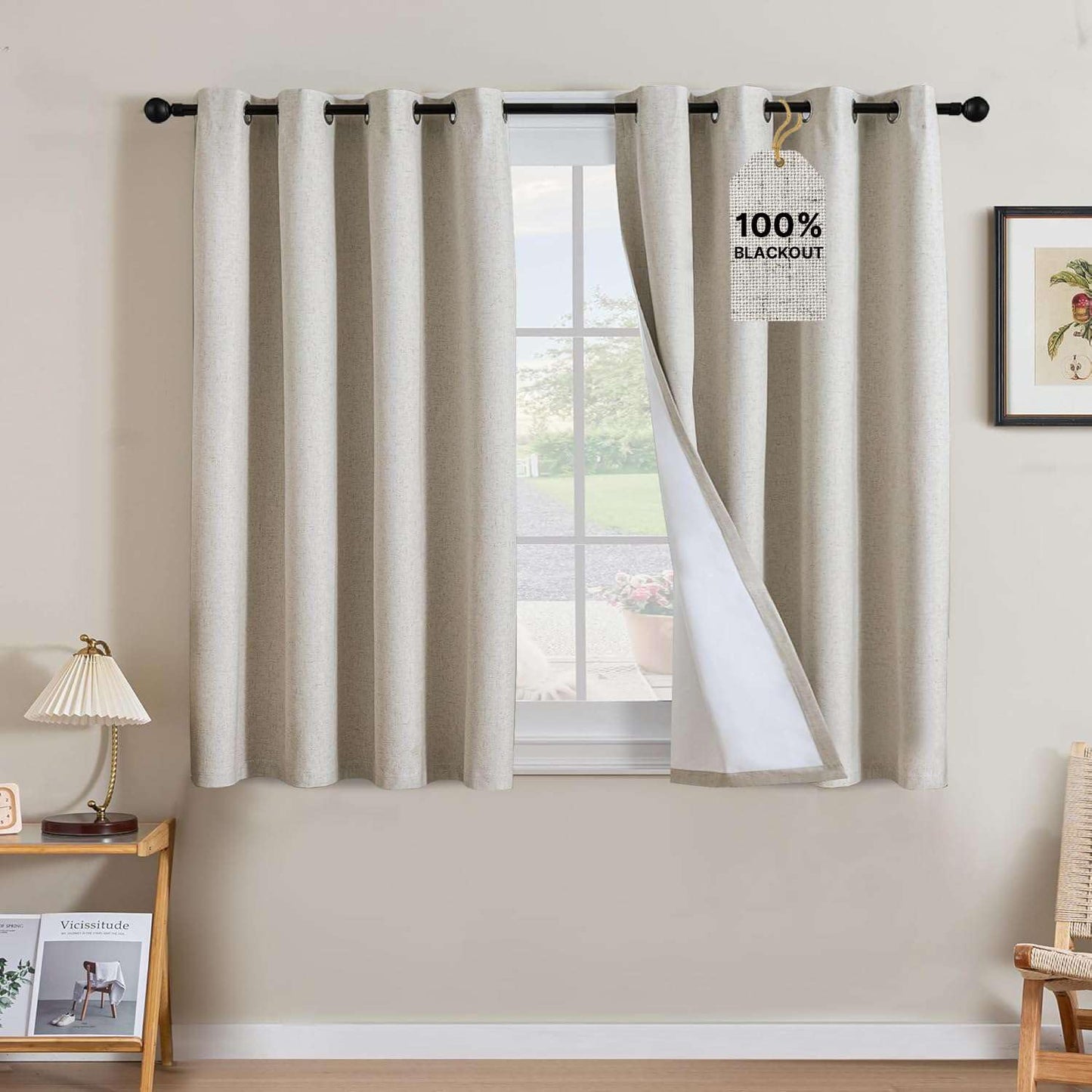 Linen Blackout Curtains Thick Textured Thermal Insulated Extra Wide Grommet Patio Door Drapes