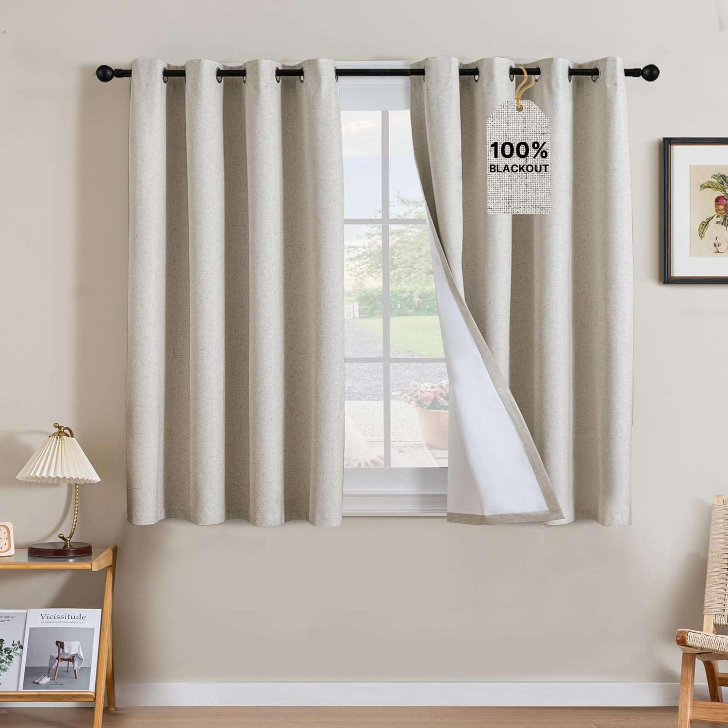 Linen Blackout Curtains Thick Textured Thermal Insulated Extra Wide Grommet Patio Door Drapes