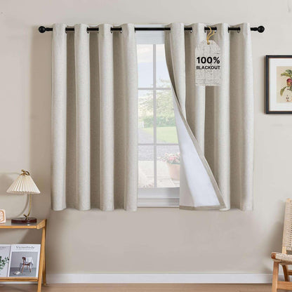 Linen Blackout Curtains Thick Textured Thermal Insulated Extra Wide Grommet Patio Door Drapes