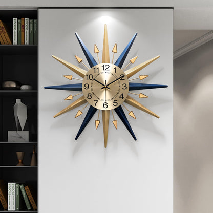 Mid-Century Starburst Metal Wall Clock with Crystal Accents Large Decorative Wall Clock for Home Office Living Room Kitchen