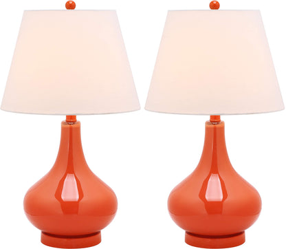 Modern Yellow Glass Gourd Table Lamp Set of 2 Contemporary Bedroom Living Room Desk Lamps LED Bulbs Included