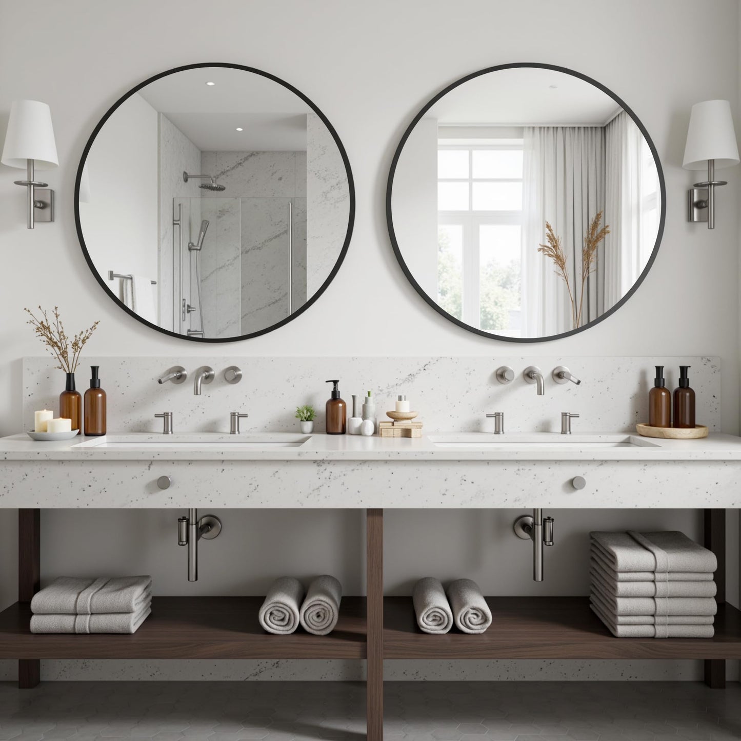 Round Wall Mirror with Metal Frame for Bathroom Vanity Living Room Entryway Decor