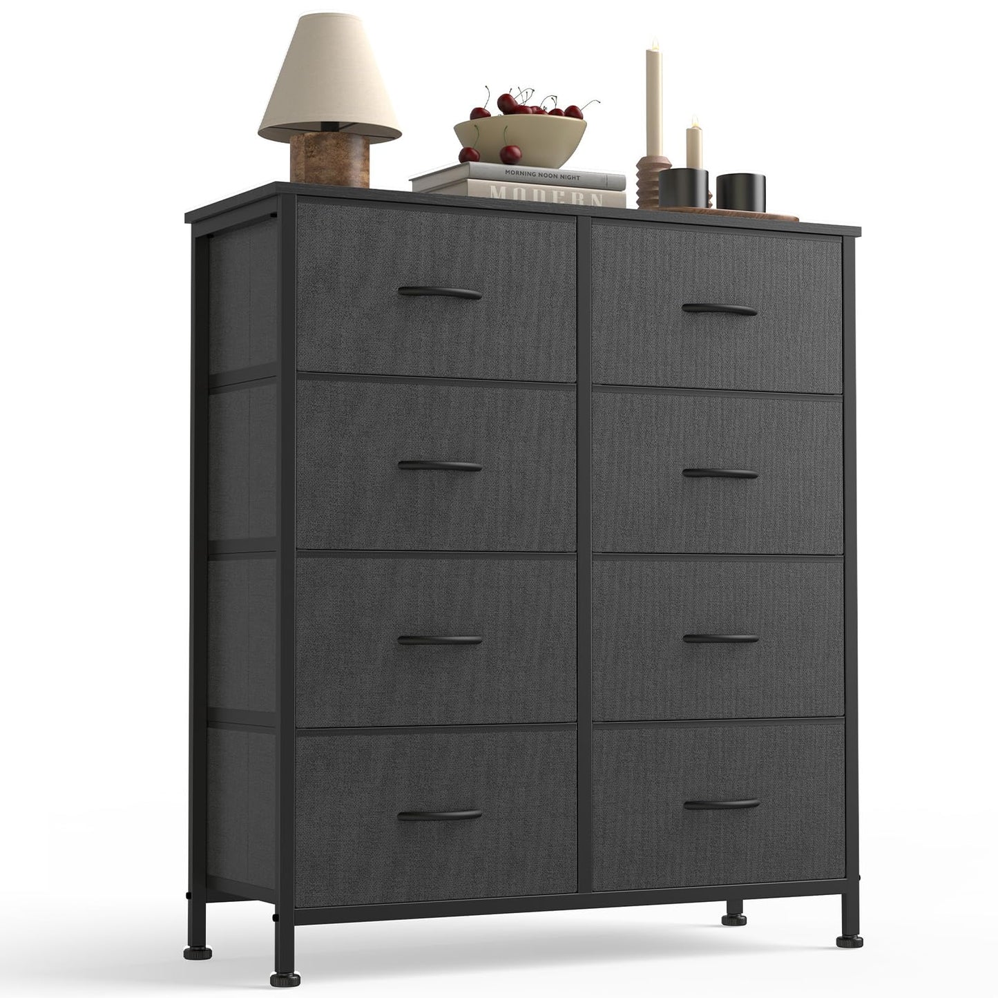 7-Drawer Fabric Dresser Storage Tower with Steel Frame and Wood Top