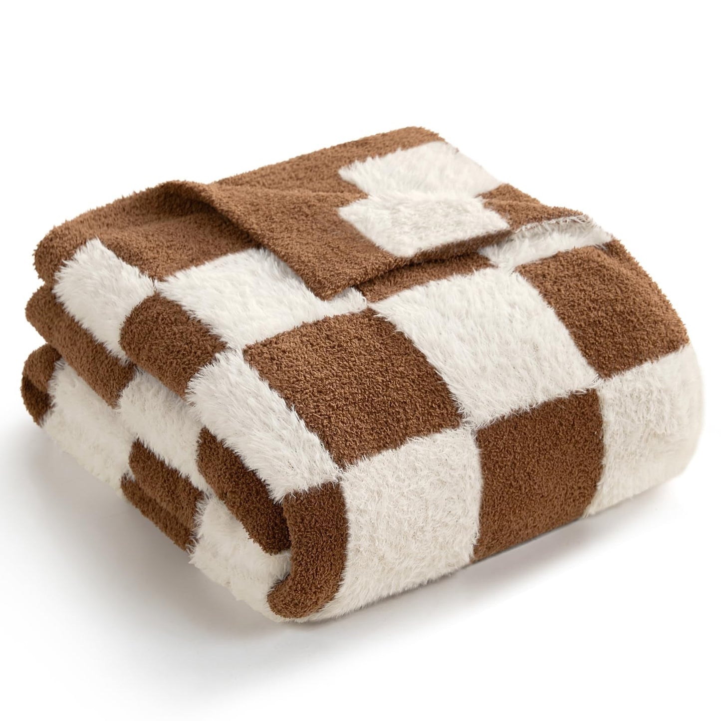 Snuggle Sac Faux Fur Checkered Throw Blanket with Fluffy Microfiber Fabric
