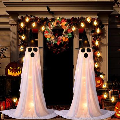 Halloween Ghost String Lights with Remote Control Indoor Outdoor Porch Yard Decorations (2 Pack)