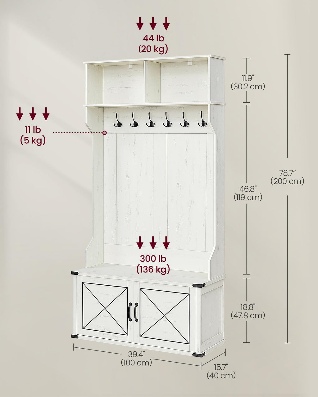 VASAGLE Hall Tree with Bench and Shoe Storage