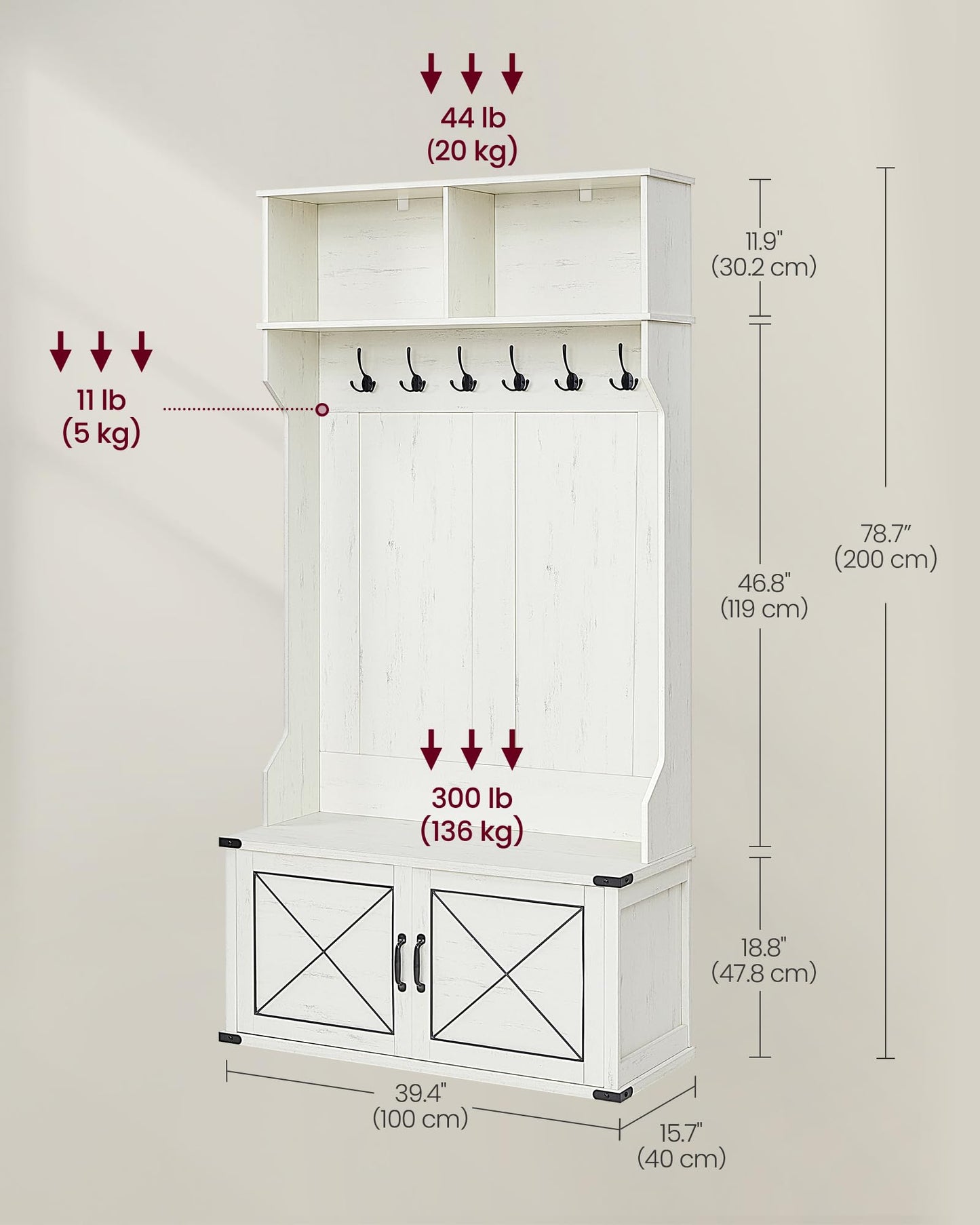 VASAGLE Hall Tree with Bench and Shoe Storage